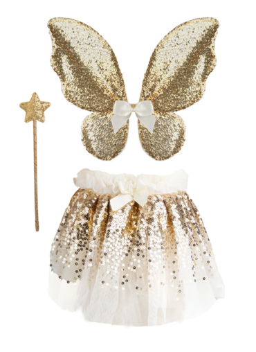 Great Pretenders Gracious Gold Sequins Skirt, Wings and Wand Play Costume Set