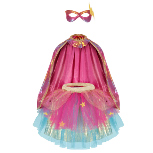 Great Pretenders Super-Duper Tutu Skirt, Cape & Mask Play Costume Set – Pink & Gold